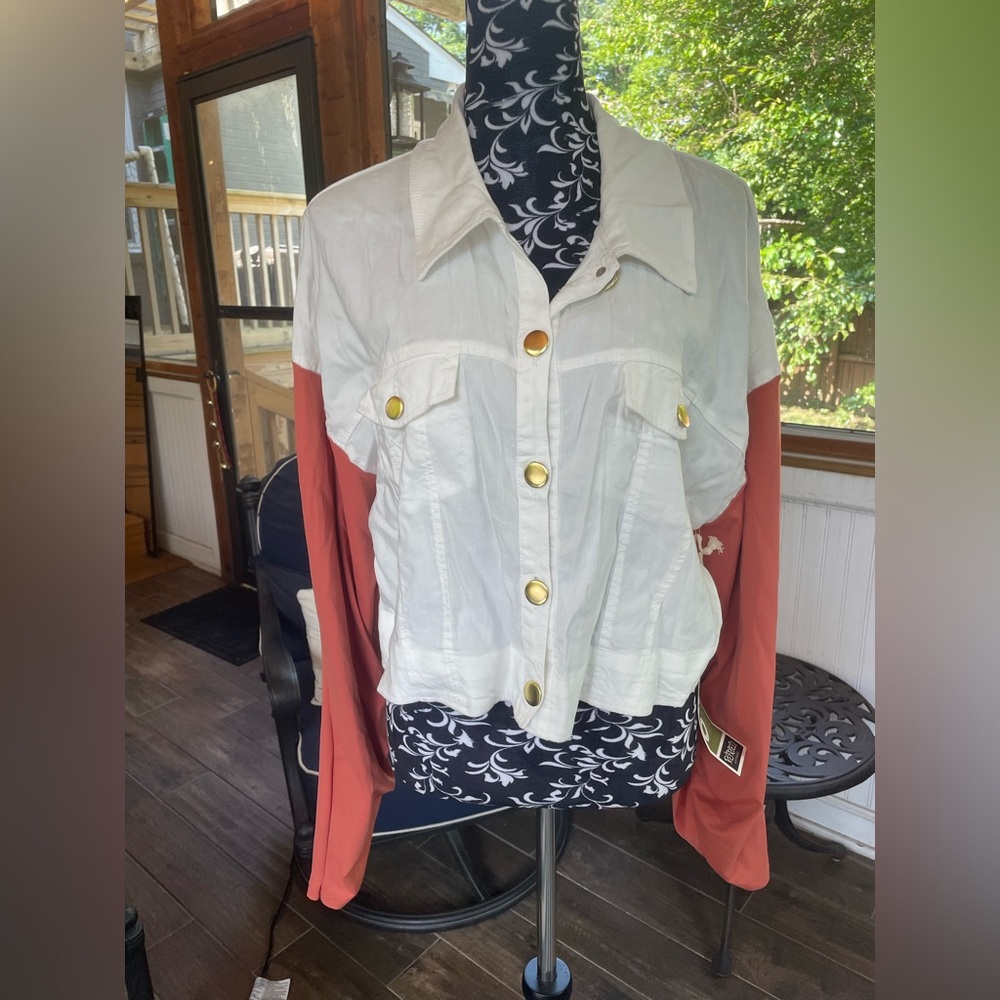 Chic Women's White and Orange Jean Jacket
